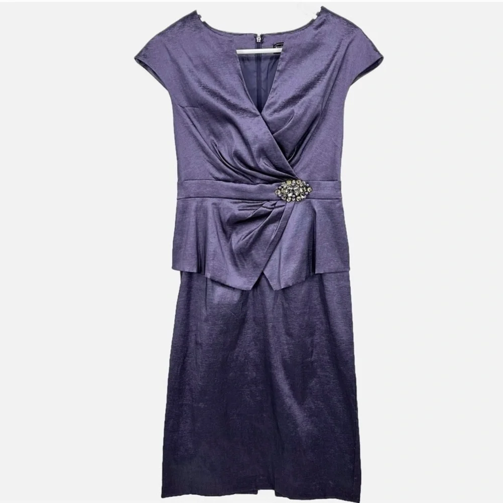 Jessica Howard Purple Peplum Sheath Dress with Embellished Waist Size 6 - Picture 13 of 14
